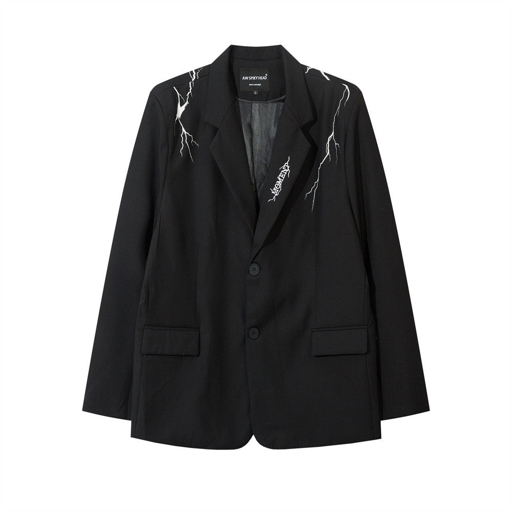 Men's Trendy Fashion Lightning Print Design Sense Niche Suit Jacket