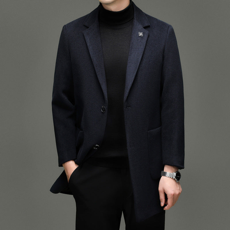 Men's Suit Single-breasted Suit Collar Thickened Business High-end Solid Color Wool Overcoat