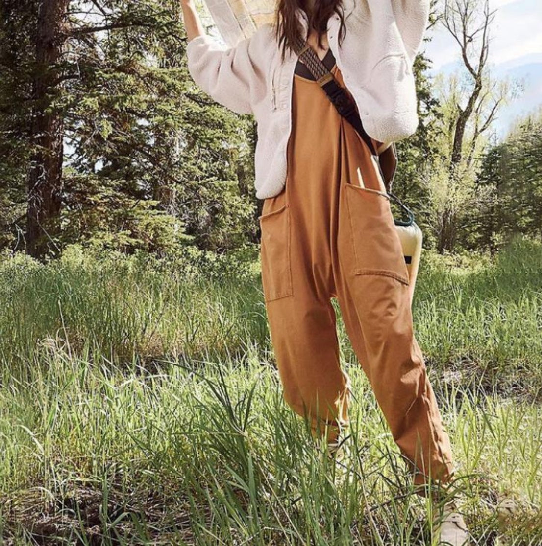 Zipper Pocket Suspender Jumpsuit