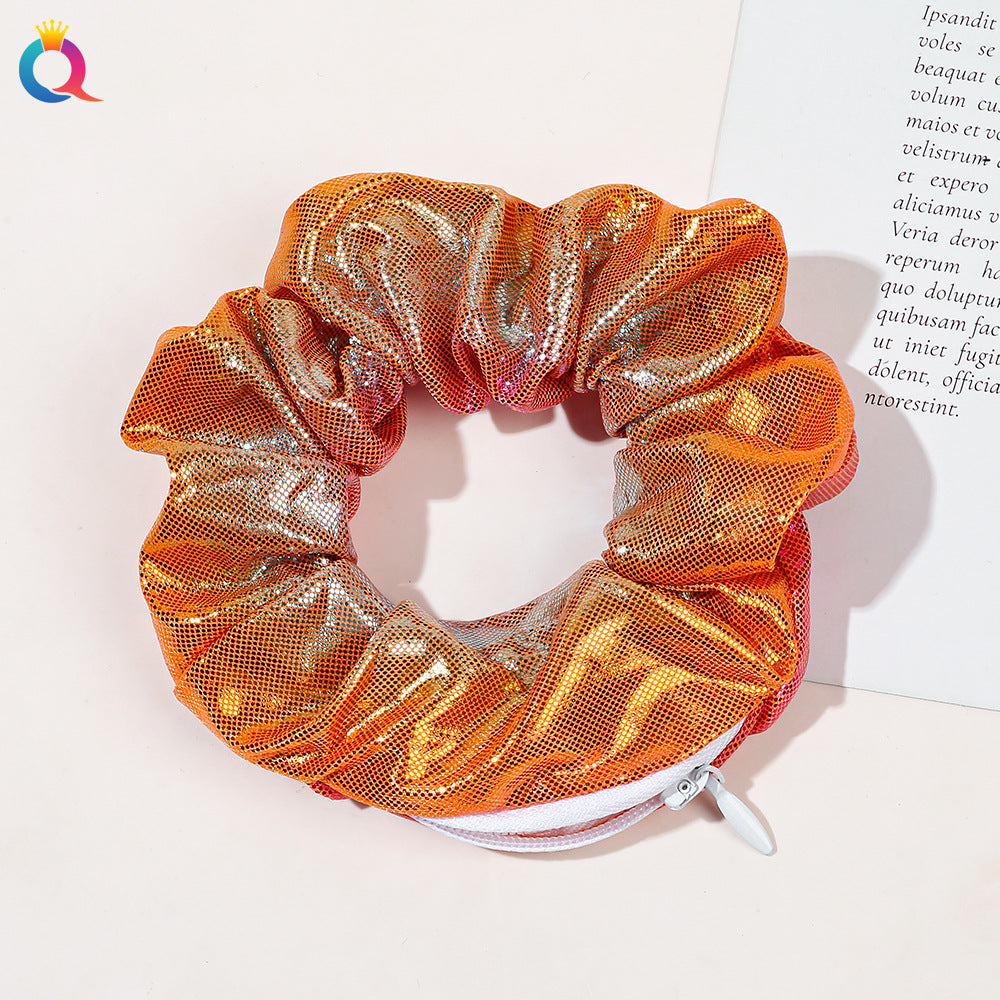 European And American Printed Satin Zipper Large Intestine Hair Ring