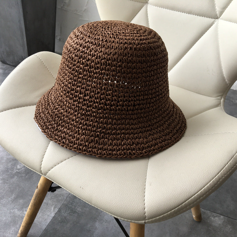 Women's Straw Hat Foldable Rolled Edge Small Brim Sunshade