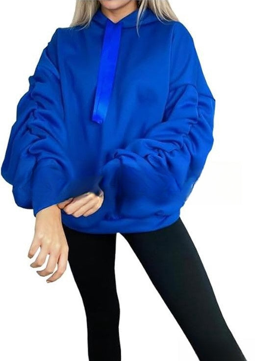 Dame Sweatshirt Med Lanternærmer Løs Hætte