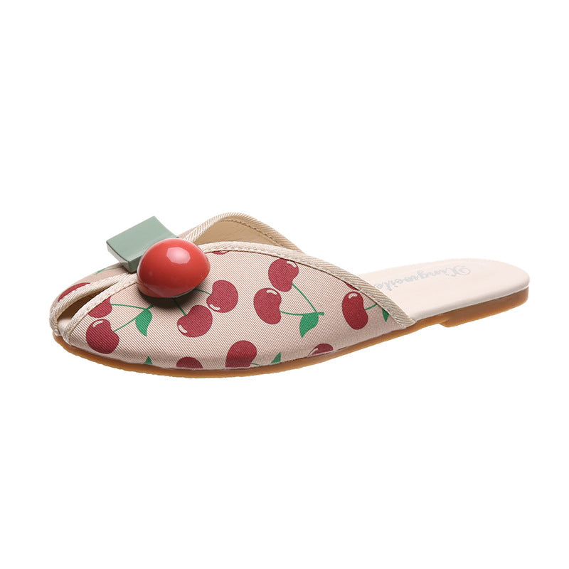Strawberry Slippers Women's Flat Out Cherry Toe Cap Semi Slipper Fish Mouth Beach