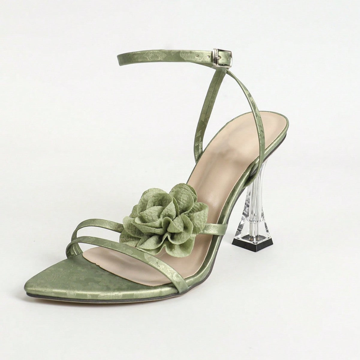New Pointed Toe Stiletto Heel Flower Decoration Fashion Back Tied Sandals