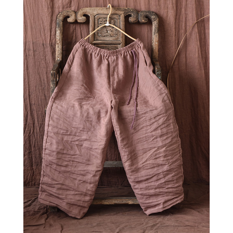 Spring And Autumn Stone Washed Linen Baggy Pants Loose Wide Leg