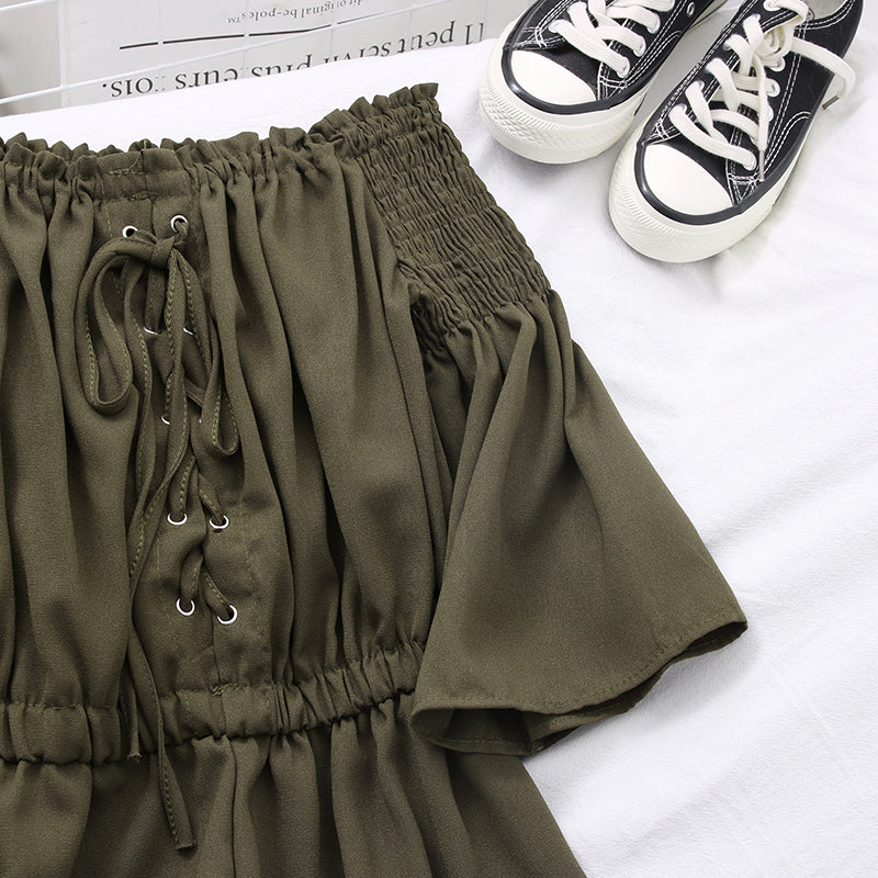 I-neck Off-the-shoulder Flared-sleeve Playsuit