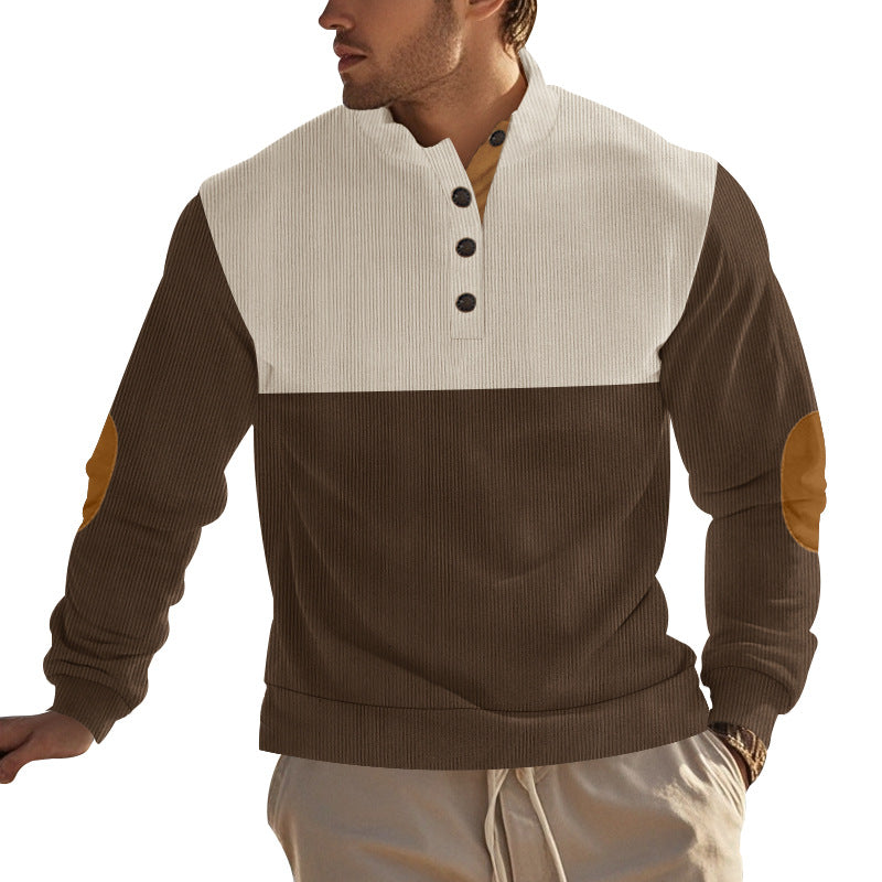 Men's Casual Button Half-open Stand Collar Coat Fashion Colorblock Sweater