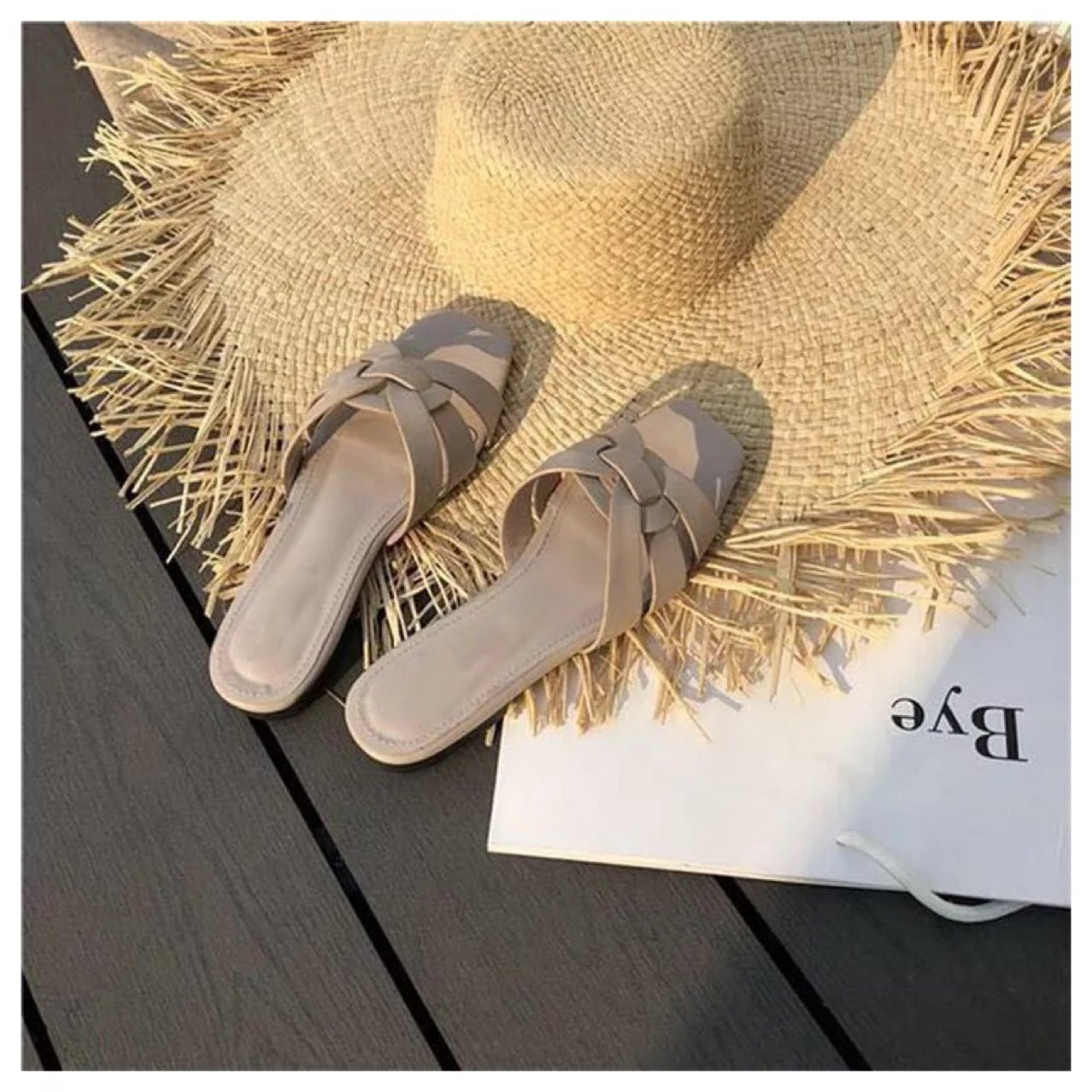 Flat Bottom, Square Head Casual Hollow Beach Shoes, Foreign Trade Women's Slippers