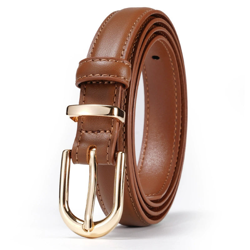 Women's First Layer Cowhide Pin Buckle Korean Style Trendy All-matching