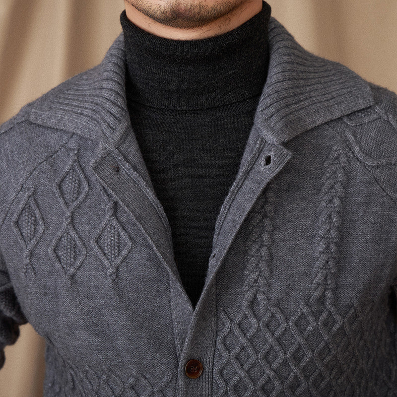 Moderigtig tyk cardigan-sweater vintage jacquardjakke