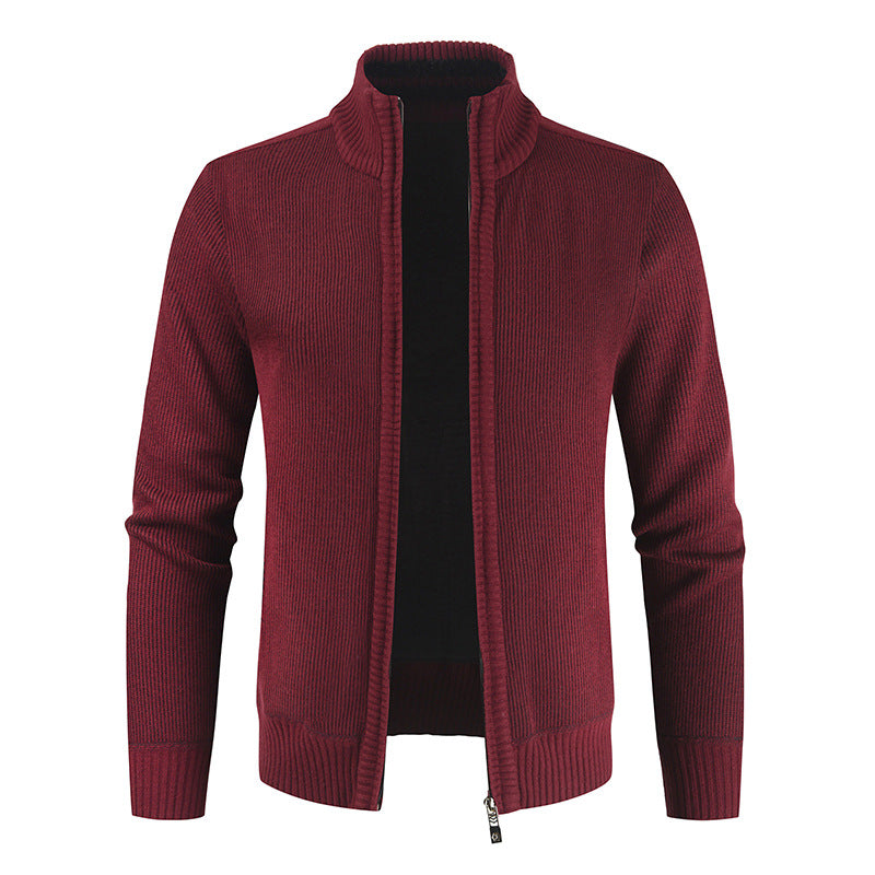 Autumn New Men's Cardigan Coat Casual Stand Collar Solid Color Men's Knitwear