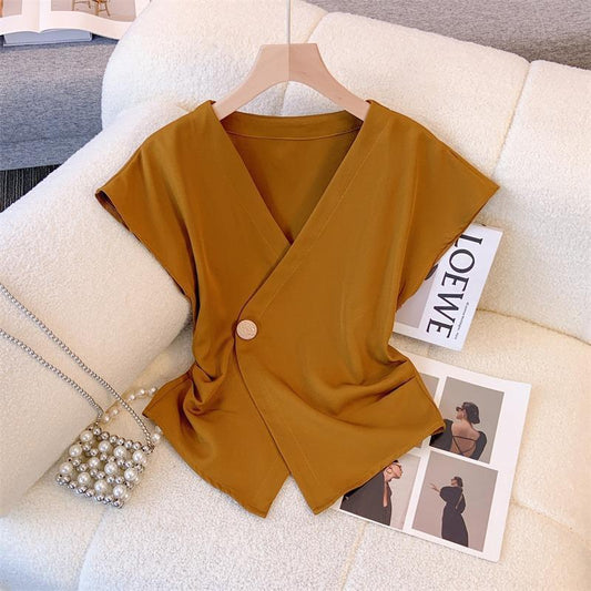 Women's Fashion Cross-Over Irregular Short-Sleeve T-Shirt