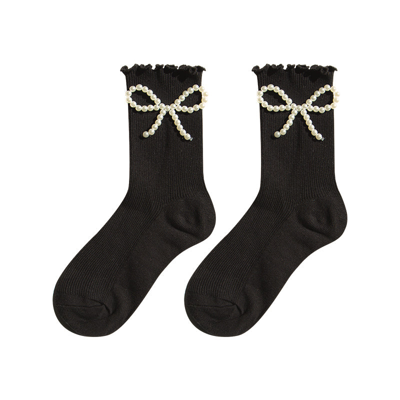 Women's Pearl Bow Fungus Pure Cotton Socks