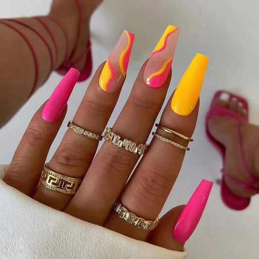 Nail Tip Yellow Rose Red 24 Pieces Boxed
