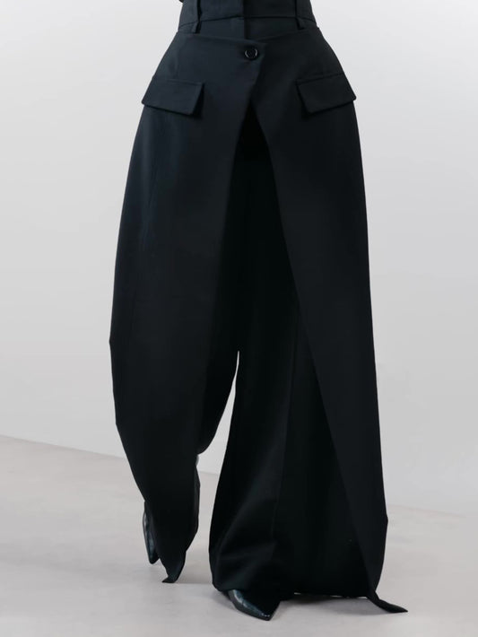 Black High-slit Wide-leg Pants