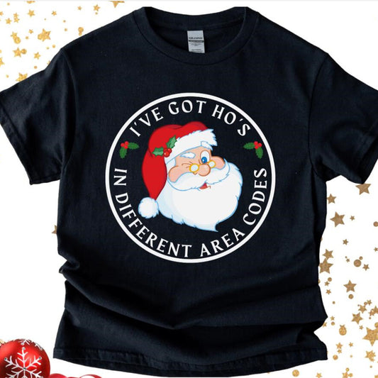Women's Black Santa Print Short Sleeve