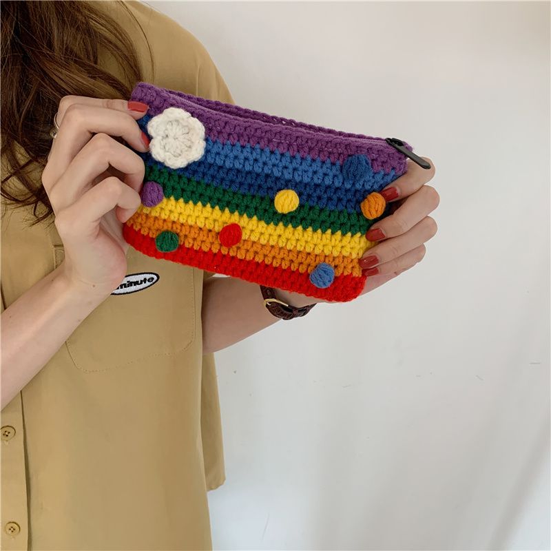 Super Cute Rainbow Knitted Coin Purse