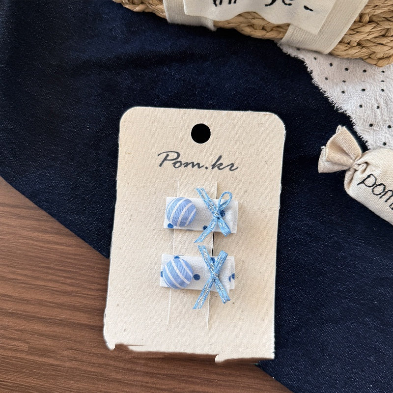 New Children's Denim Handmade Flower Polka Dot Bow Barrettes