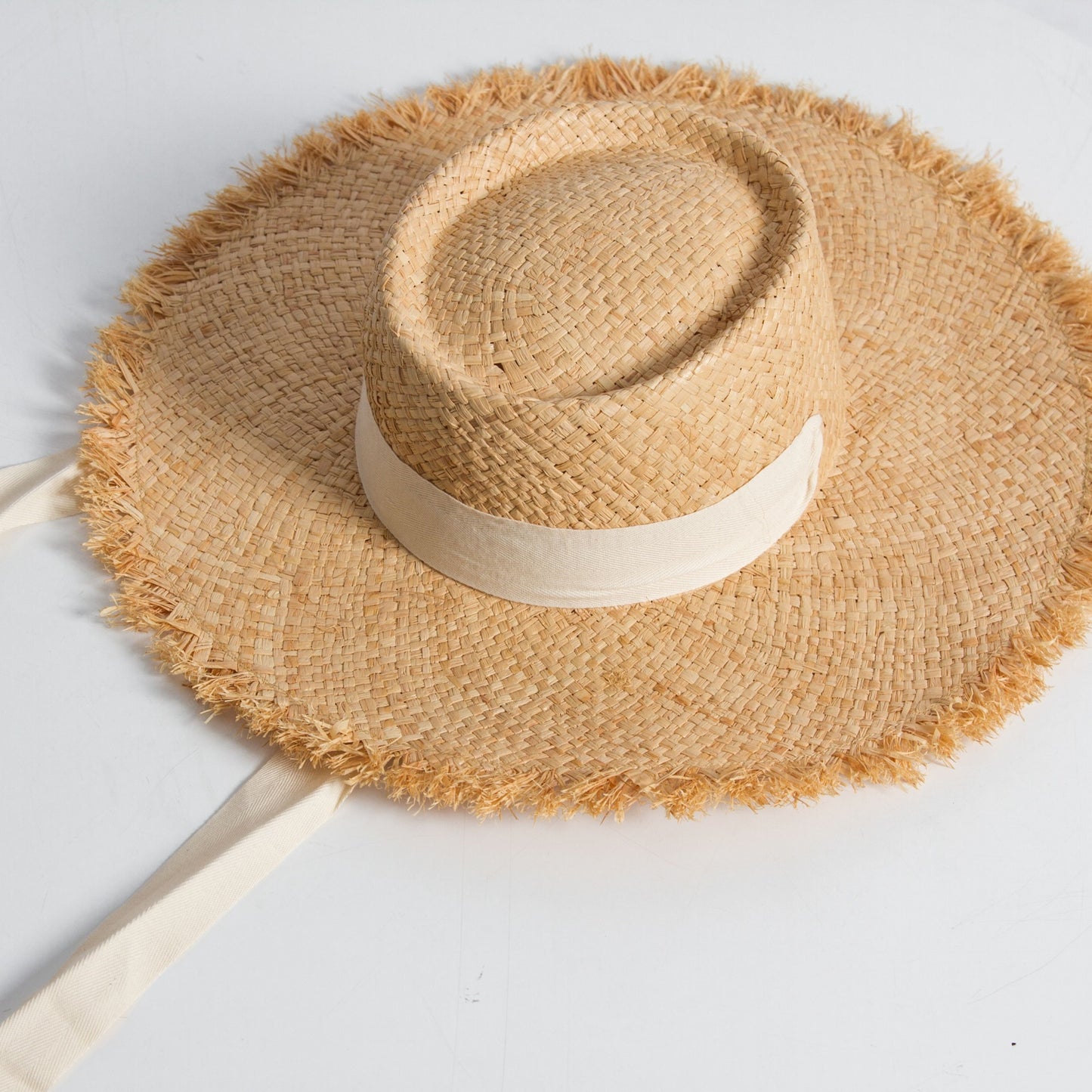 Raffia Grass Flat Top Raw Edge Binding Neck Sun Visor Hat Hand Braided Grass Hat