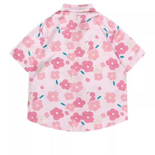 Women's Design Retro Hong Kong Style Printed Short-sleeved Shirt