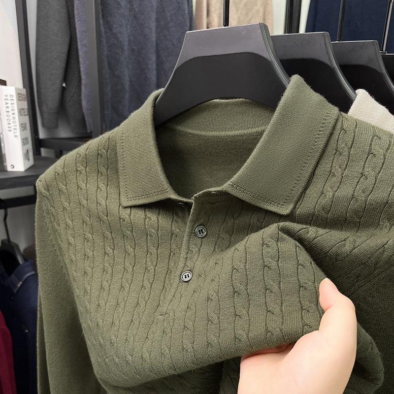 Loose-Fitting Solid-Color Casual V-Neck Knit Sweater For Middle-Aged Men