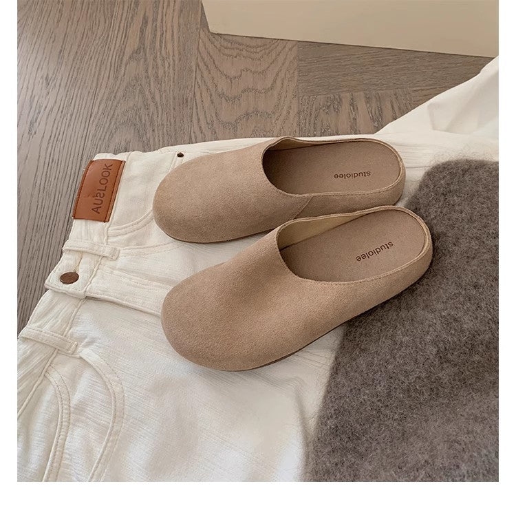 Soft And Genuine Leather Surface Slip-on Thick-soled Large Toe Half Slippers