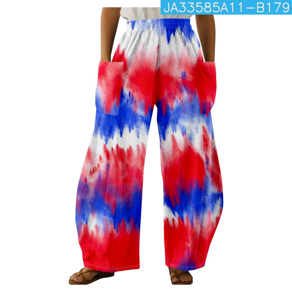 Women's Fashionable Printed Double-pocket Trousers