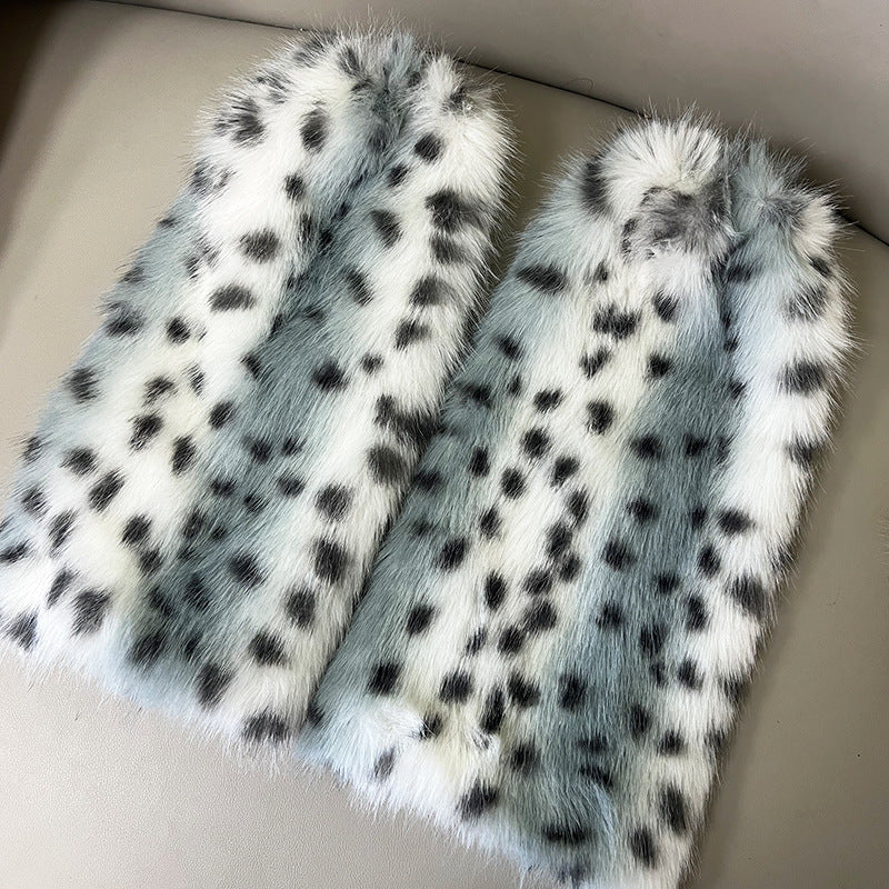 Leopard-print Faux Fur Leg Warmers With Furry Cuffs And Foot Coverings