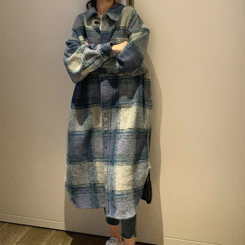 Women's Plaid Long Wool Coat