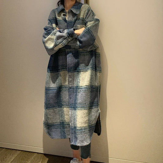 Women's Plaid Long Wool Coat
