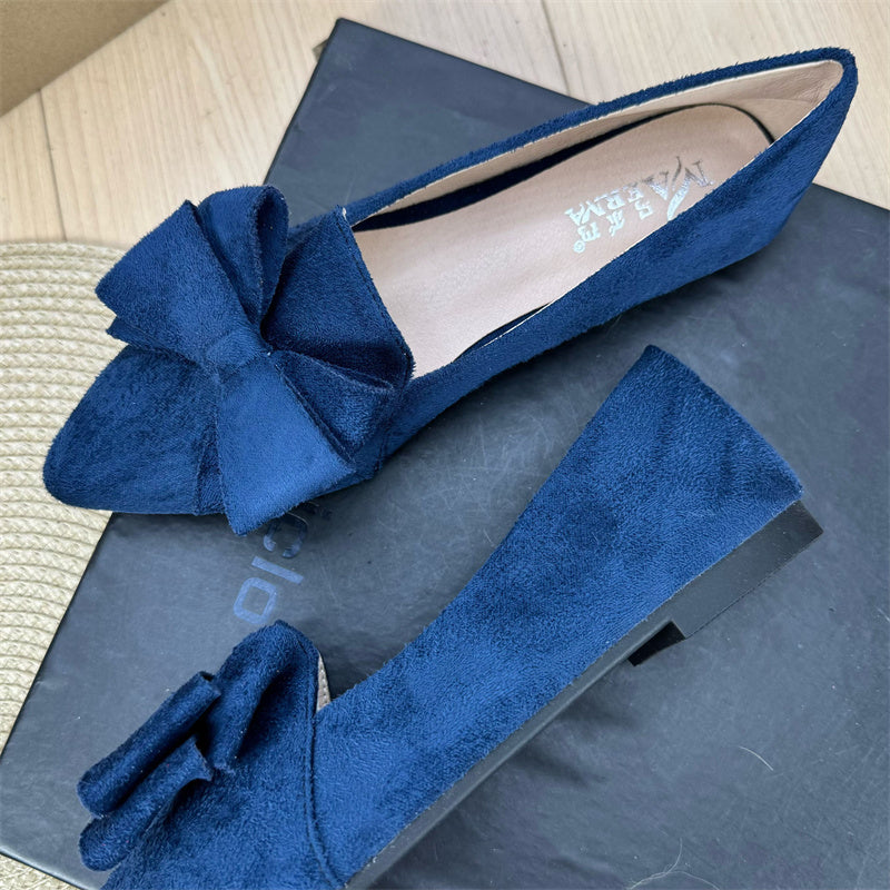 Women's Versatile Solid Color Bow Pointed Flat Shoes