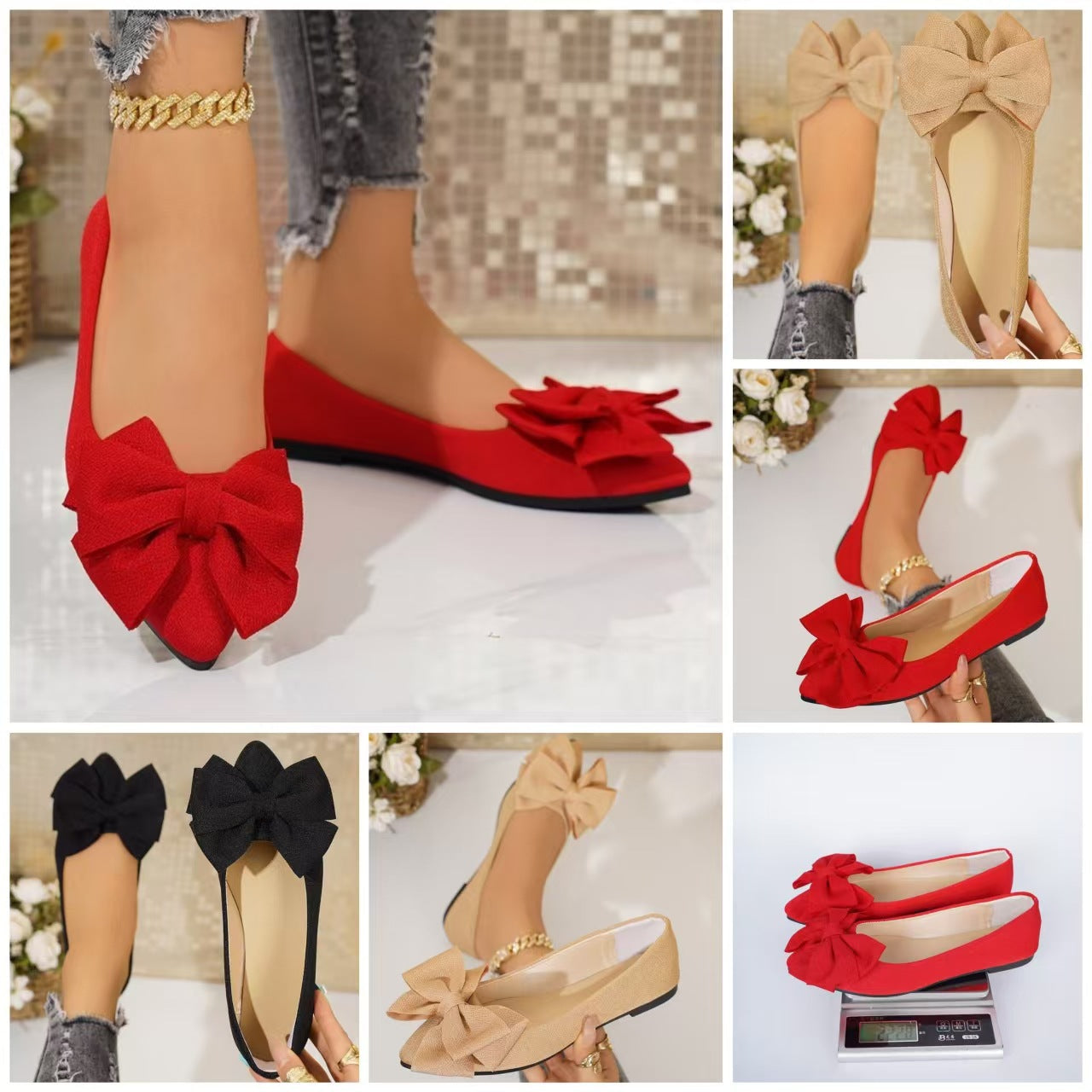 Plus-size Bow-tie Pointed-toe Slip-on Shoes