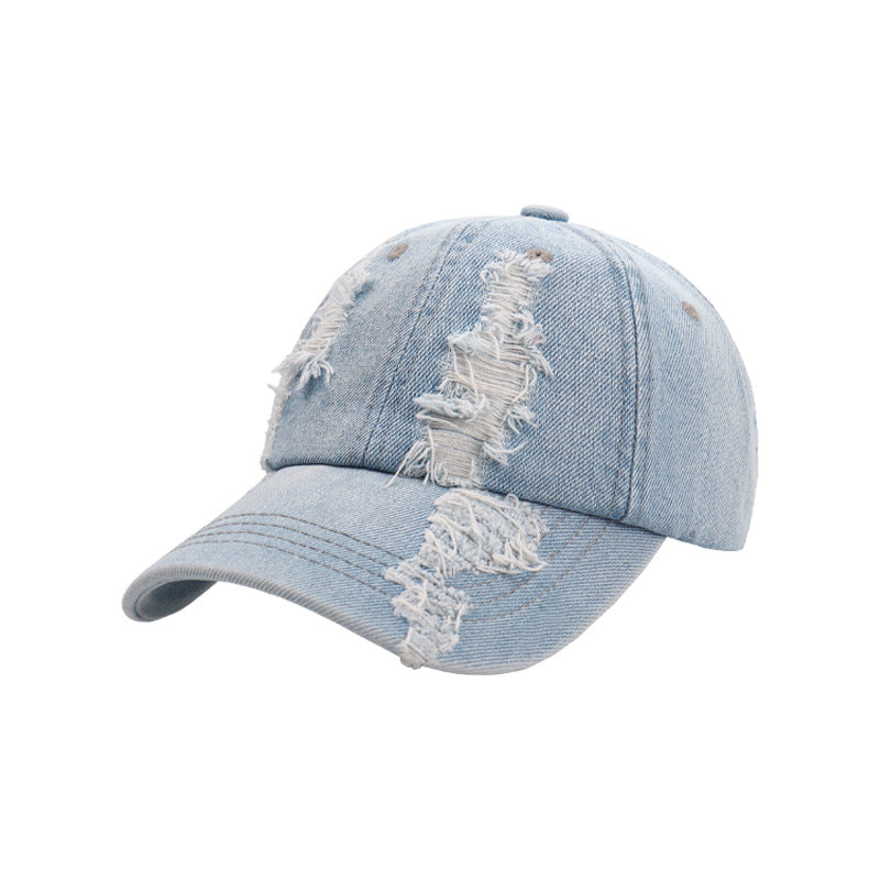 Sommer Koreansk Stil Denim "Make Old" Revnet Kasket
