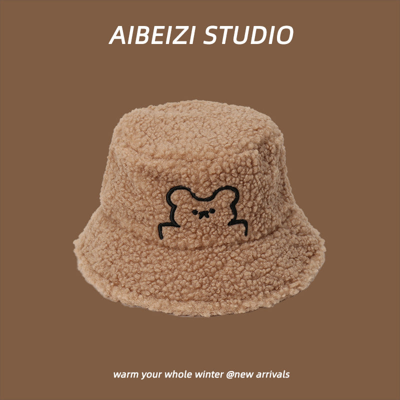 Winter Warm Broad-brimmed Hat Lambswool Bucket Hat Embroidery