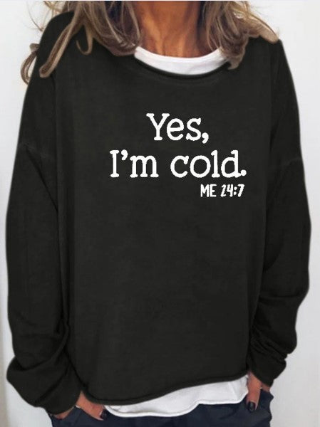 Black Cat English Round Neck Long-sleeved Pullover Top