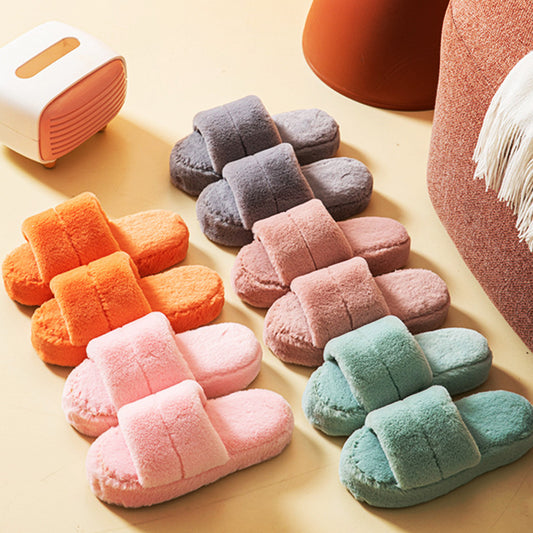 Indoor Lazy Flat-bottomed Plush Flip-flop Home Cotton Slippers