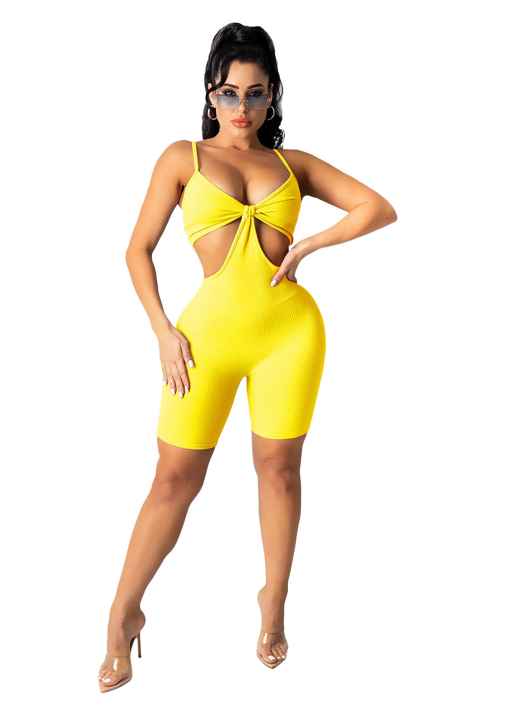 Women's Solid Color Pit Strip Tight Suspender One Piece Pants