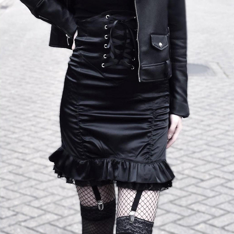 Women's Show Thin Black High Waist Sheath Stitching Skirt