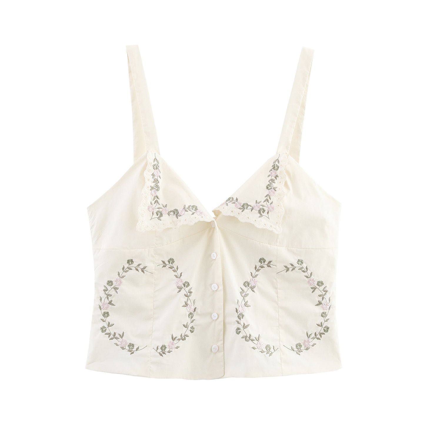 Summer European And American Style Simple Embroidered Poplin Sling Top