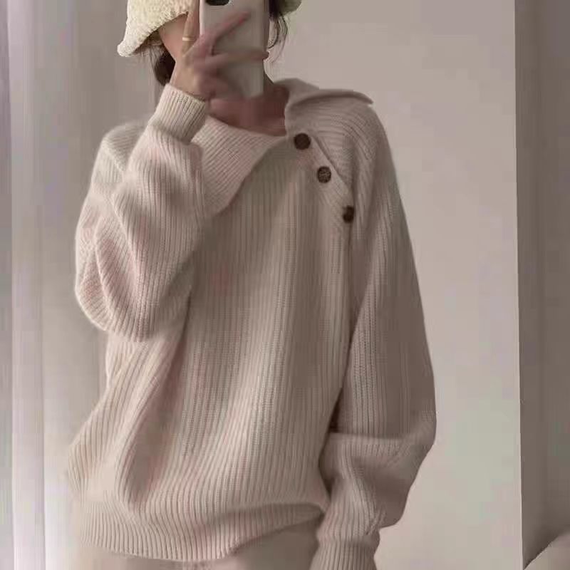 New Irregular Buckle Design Knitted Pullover Top
