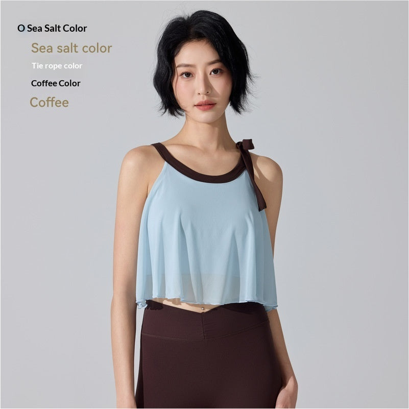 Womens Underwear Beautiful Back Anti-Shock One-Piece Fixed-Cup Mesh Bra Vest Fitness Yoga Wear