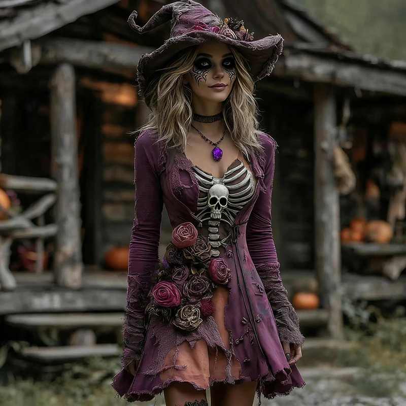 Womens Crew-Neck Long-Sleeve Halloween Funny Sweater Dress