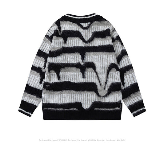 Men's Retro Contrast Striped Button Sweater