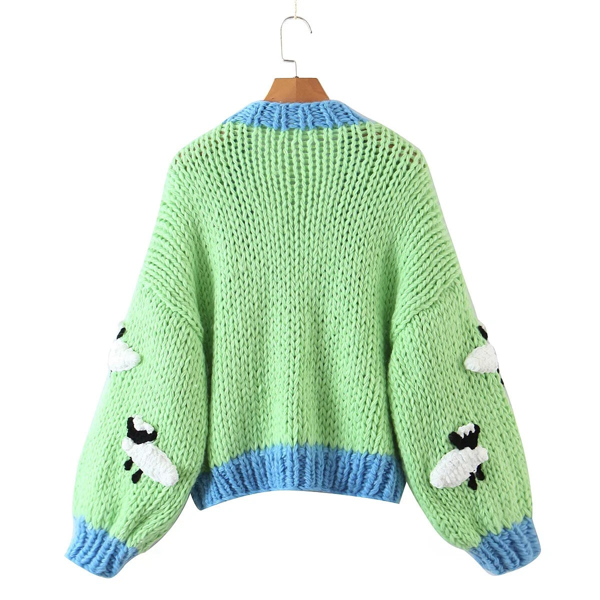 Women's French Green Small Sheep Sweater Coat