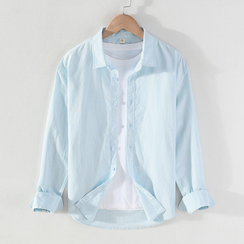 Spring And Summer New Long Sleeve Men's Cotton And Linen Shirt