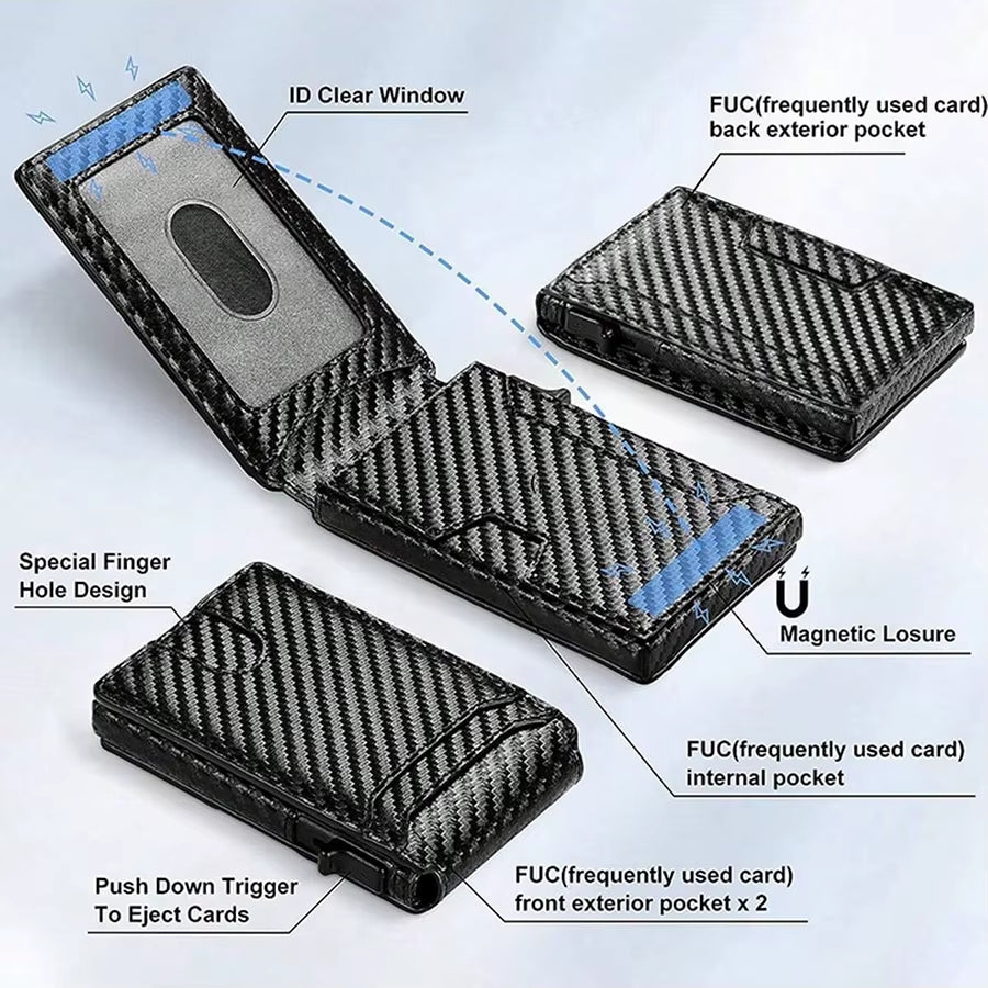 Minimalist Smart Wallet RFID Blocking Pop up Wallet Credit Card Holder Bifold Carbon Fiber Wallet