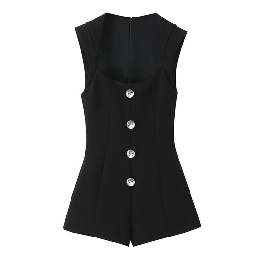 New Summer Niche Slim-fit Jumpsuit With A Solid-color Vest Top