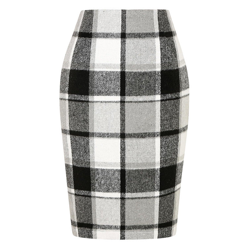 Pencil Plaid High-waist Tight Hip-hugging Midi Skirt