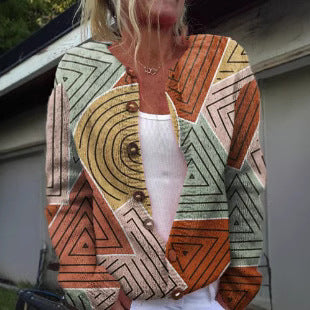 New Geometric 3D Digital Printing Cardigan Sweater