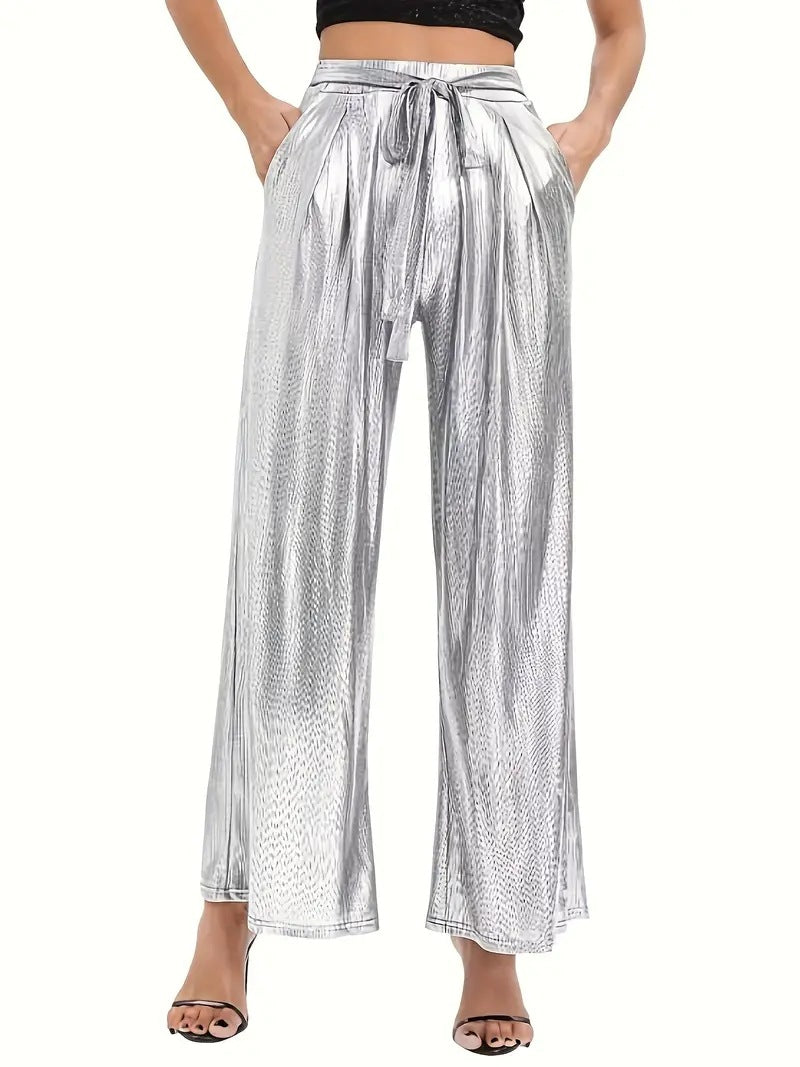 Women's Trousers Belt Loose High Waist Wide Leg